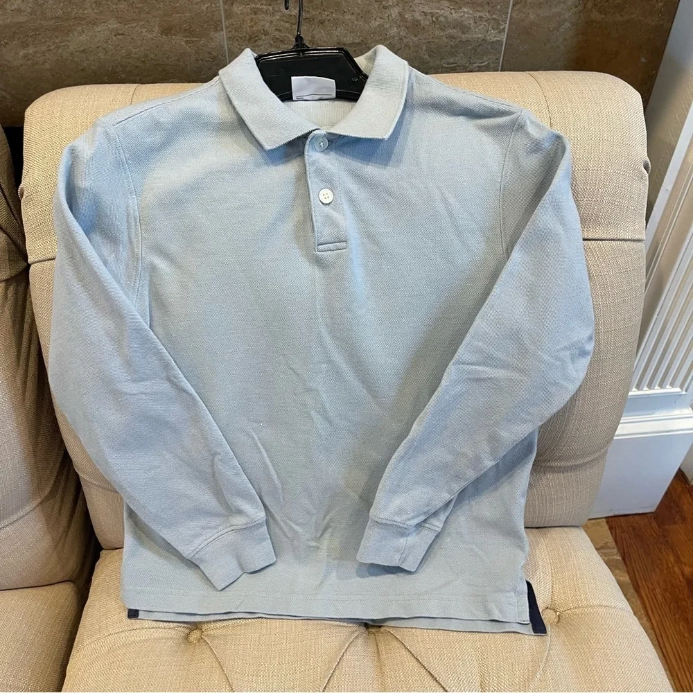 Hanna Andersson Polo Long sleeve Shirt Sz 10 Light Blue Top 100% Organic Cotton
